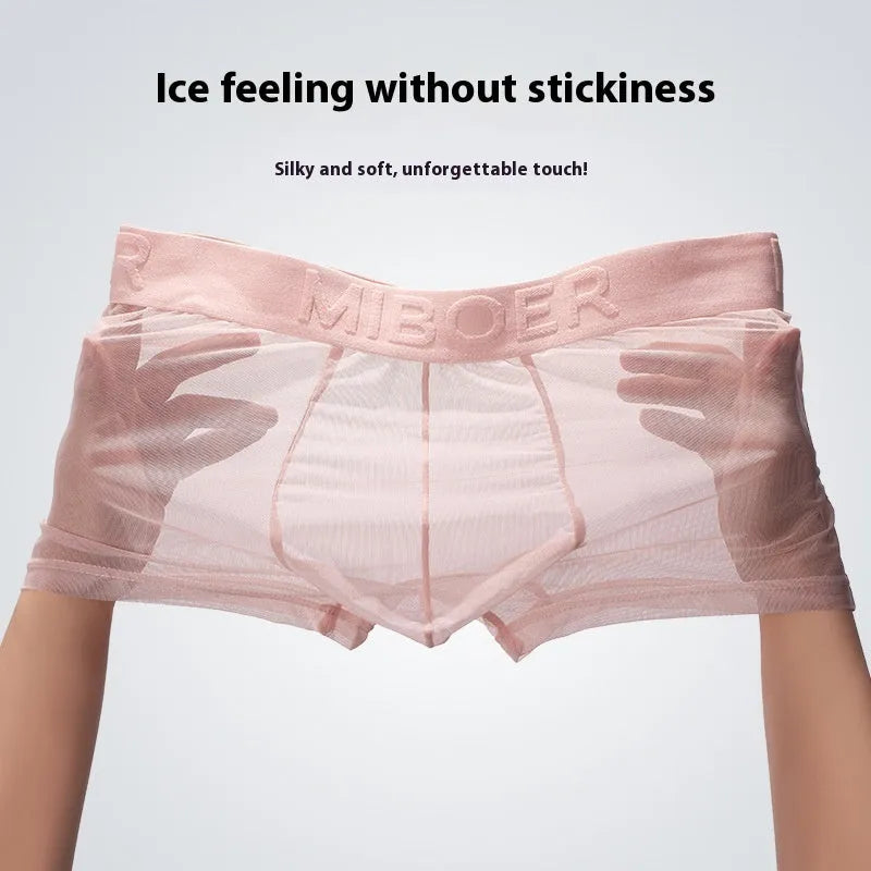Men's thin invisible boxers in six colours including black, white, sapphire blue, skin colour, green and pink
