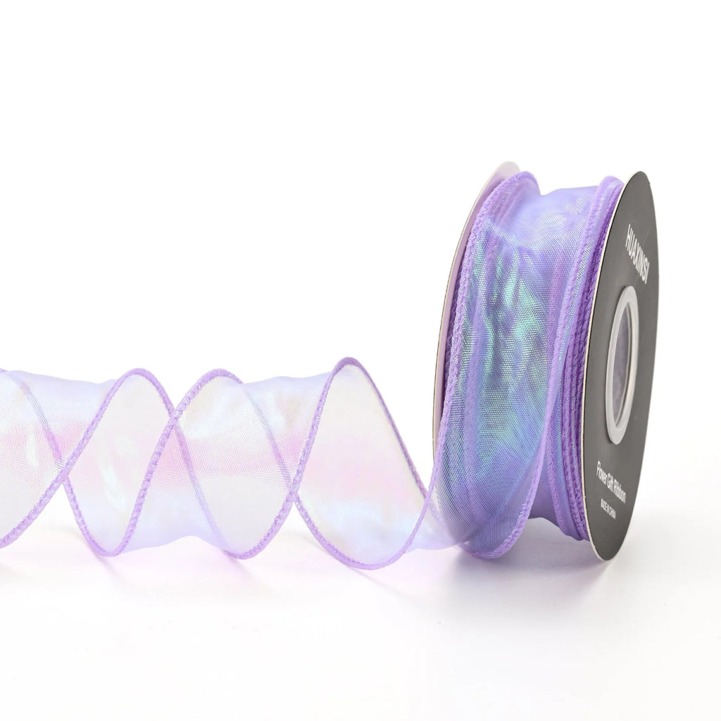Roll of fishtail yarn floral design mesh craft ribbon in various colours, showing 4cm width.