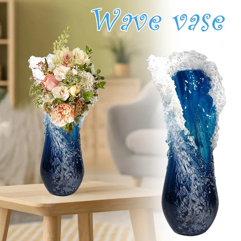 Majestic Wavy Vase Resin Desktop Flower Pot with ocean wave design