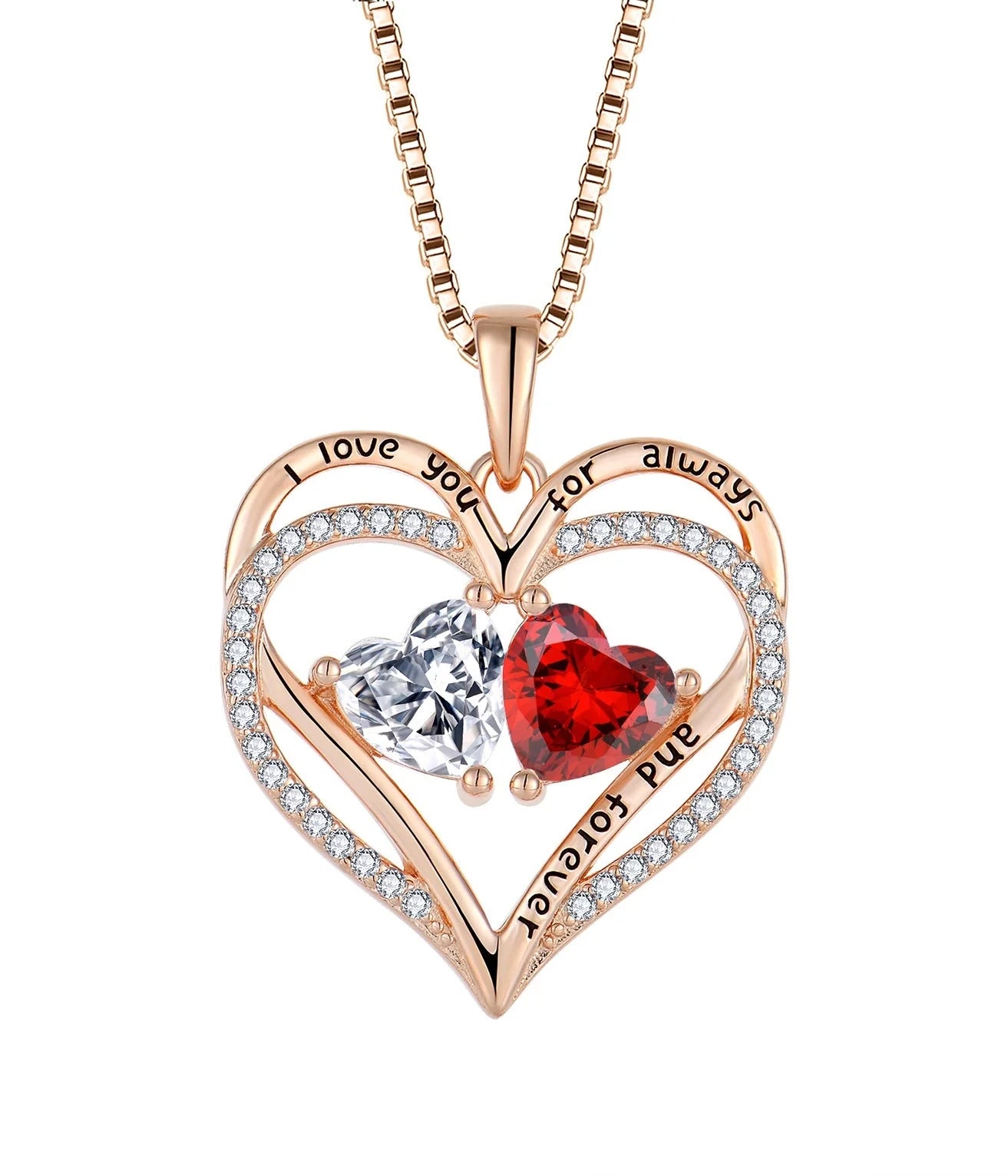 S925 Silver Double Love Necklace with heart-shaped design and rhinestones