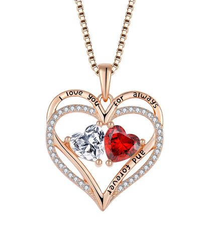 S925 Silver Double Love Necklace with heart-shaped design and rhinestones