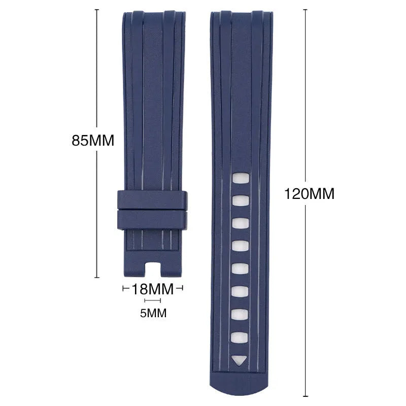 20mm width watch strap with silver buckle shown in multiple colour options including army green, sapphire blue, and dark red.