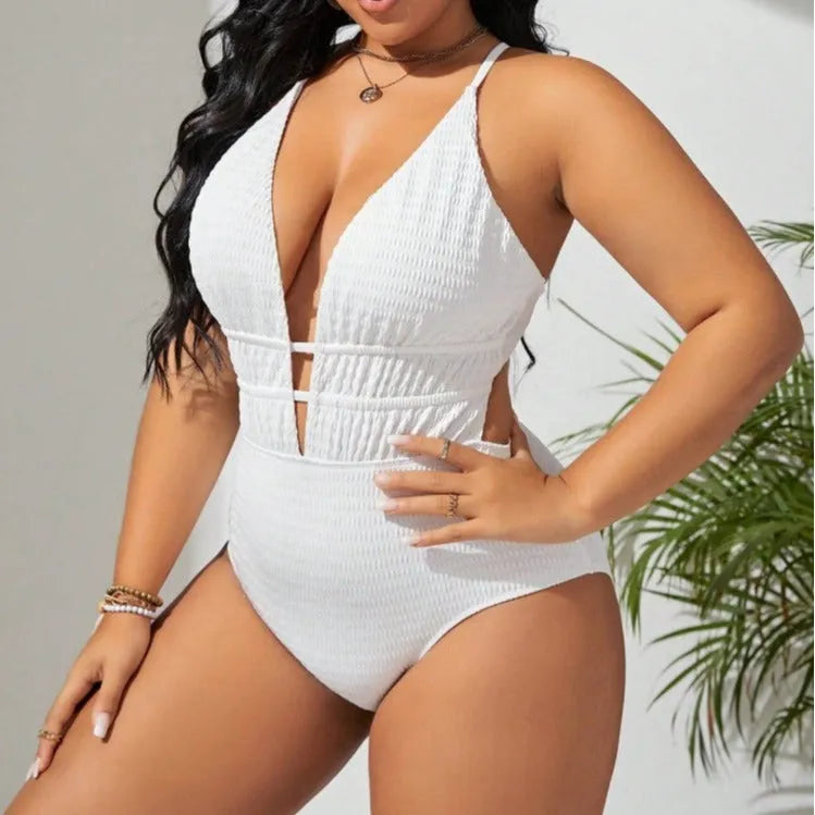 Women's belly-covering solid colour one-piece swimsuit in camel, sleeveless, size 2XL, polyester fabric