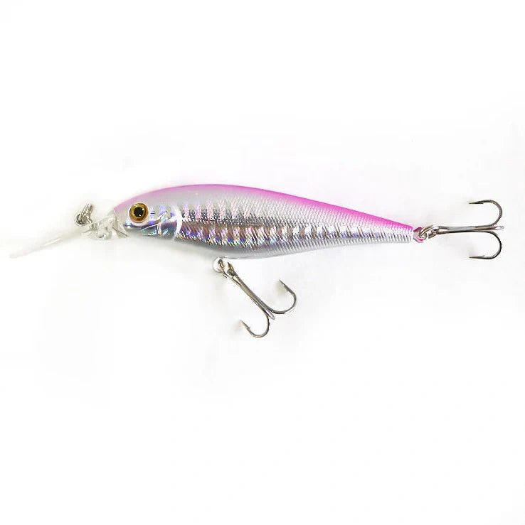 Bionic fishing lure showing 11cm length with detailed colour pattern on ABS plastic body