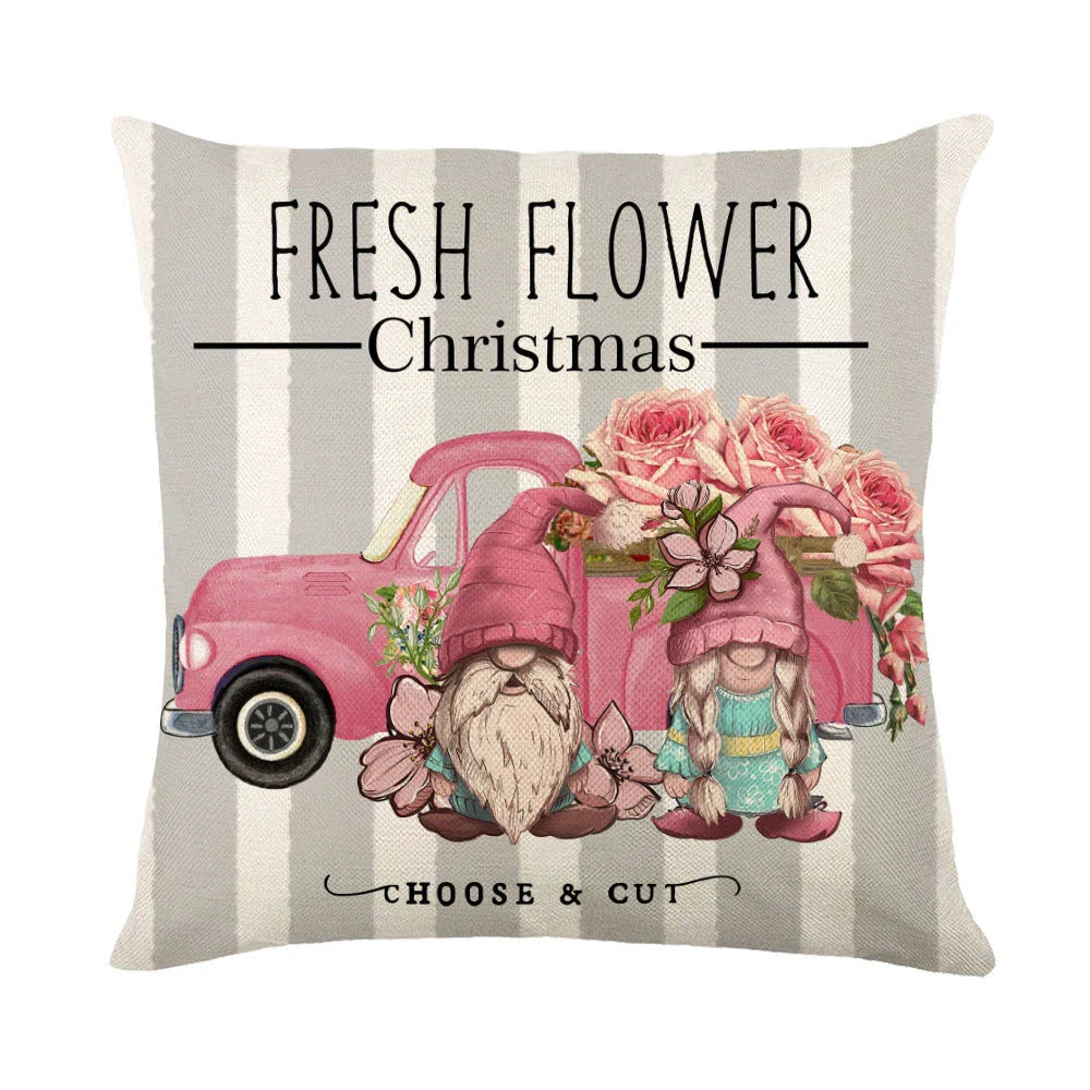 Cozy Christmas pillow covers with whimsical snowflake designs in various colors to decorate your home for the holidays.