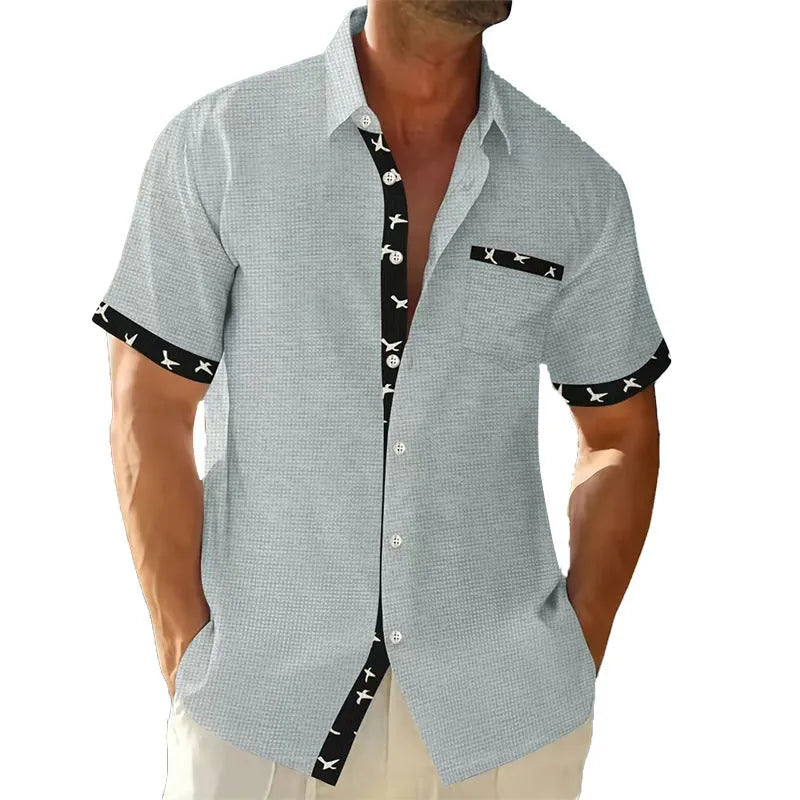 Men's loose casual floral print t-shirt cardigan in light gray, polyester fibre, S to 3XL sizes, leisure wear