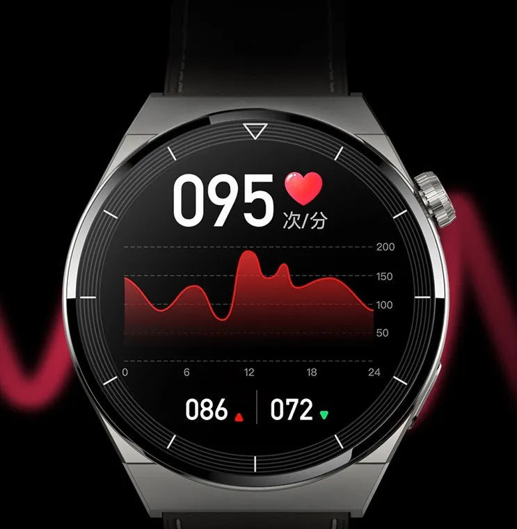 Black Android smart watch with round 1.36-inch screen and silicone strap