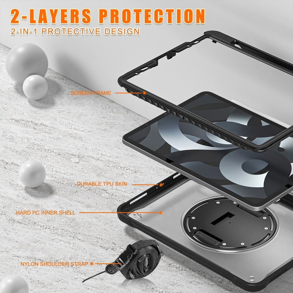 iPad Mini 6 rotating bracket case in black with lanyard and wristlet