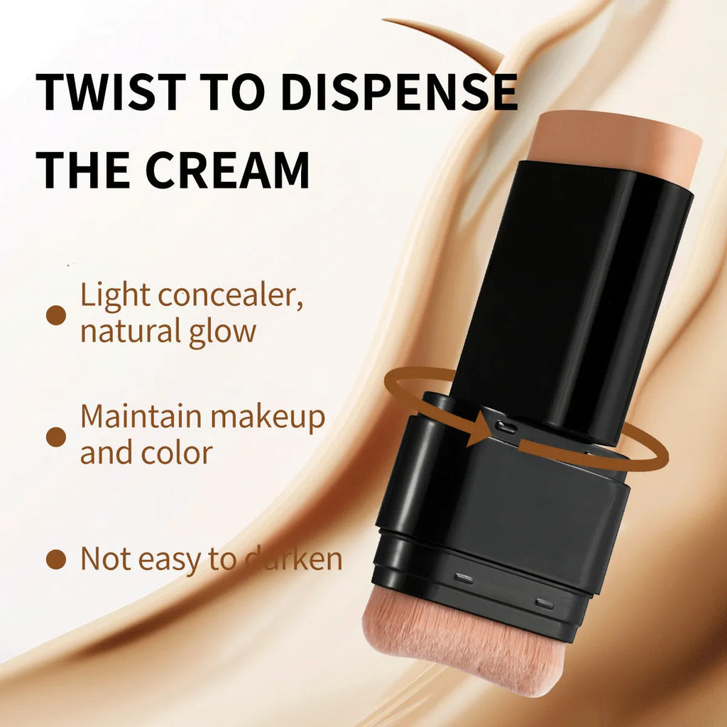 Waterproof double-ended 2-in-1 concealer foundation stick 20g in Ivory White, Brown, and Tanning shades