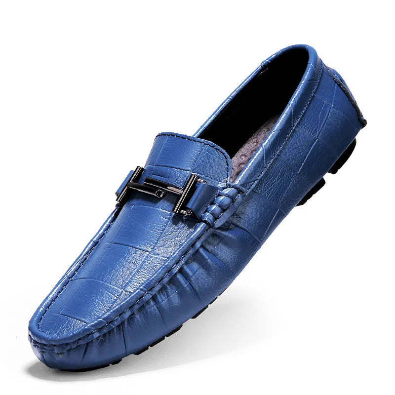 Men's casual leather shoes with a flat rubber sole in multiple colour options.