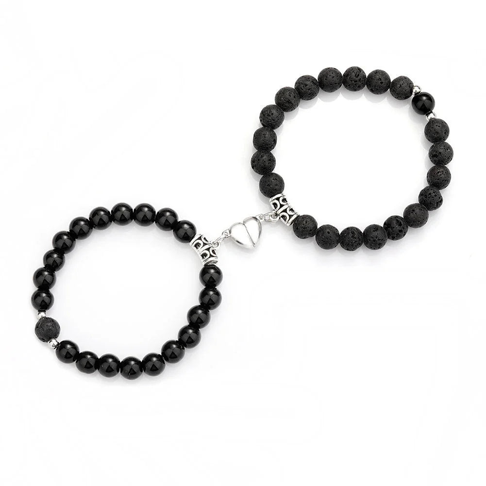 Magnetic couple bracelets with natural zircon stones and vibration feature