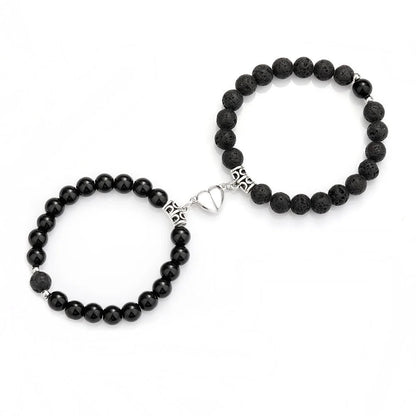 Magnetic couple bracelets with natural zircon stones and vibration feature