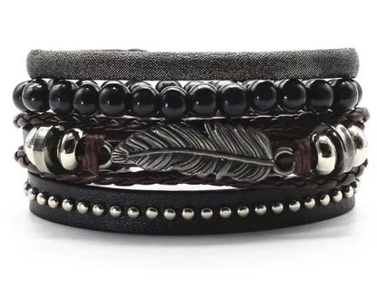 Men's genuine leather vintage braided bracelet with adjustable sliding knot