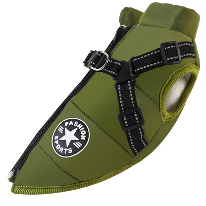 Red cotton chest back integrated vest on dog, sizes S-2XL, waterproof washable pet winter clothing