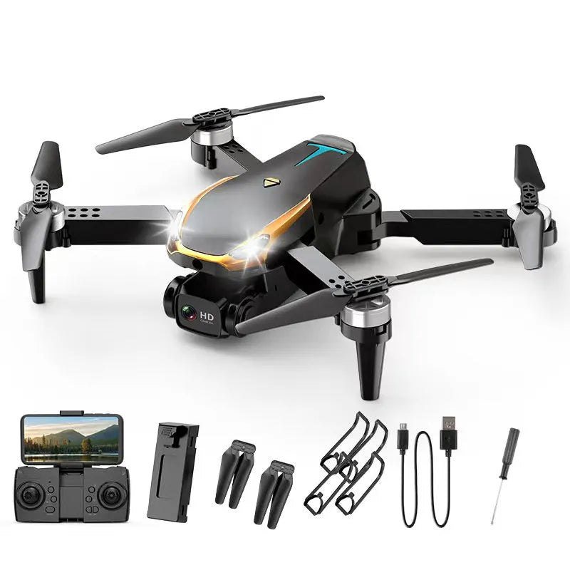 4K HD intelligent quadcopter with GPS return and dual camera option, black plastic with spare blades and protective cover