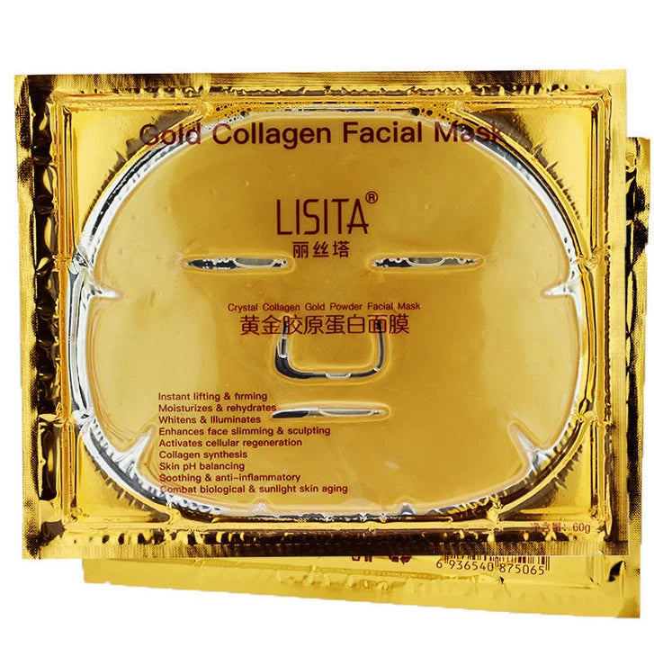 Crystal Gold Collagen Mask with golden jelly formula in packaging showing 60ml content