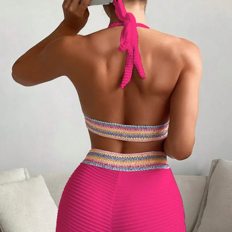 Women's black high waist bikini swimsuit with split style two-piece design