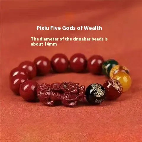Five Gods Of Wealth cinnabar bracelet with animal beads in 8mm 10mm 12mm 14mm sizes