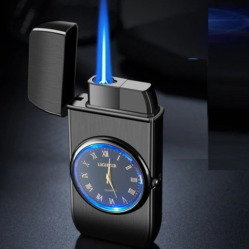 Multifunctional electronic lighter and watch combo with brushed metal design and LED display