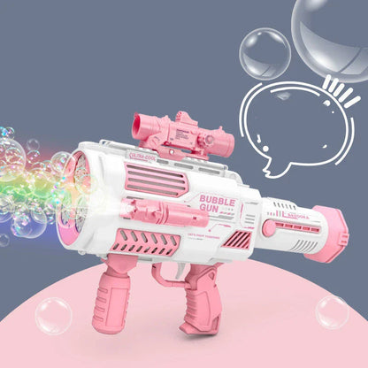 Automatic Bubble Blaster Rocket Toy - Colorful bubble-making machine with three-cylinder design and rechargeable battery