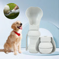 Silicone folding pet drinking cup shown collapsed and open, for dog travel.