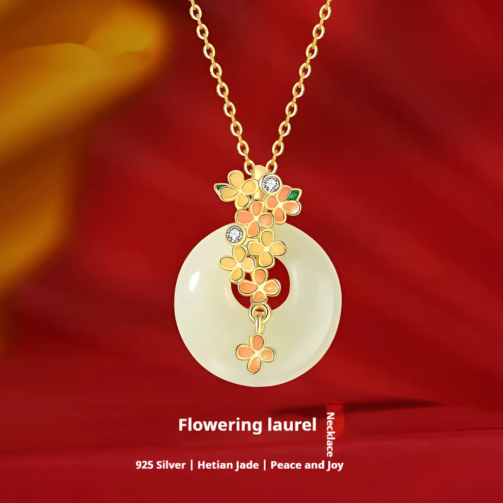 925 silver peace buckle necklace with natural Hetian jade pendant and cross chain