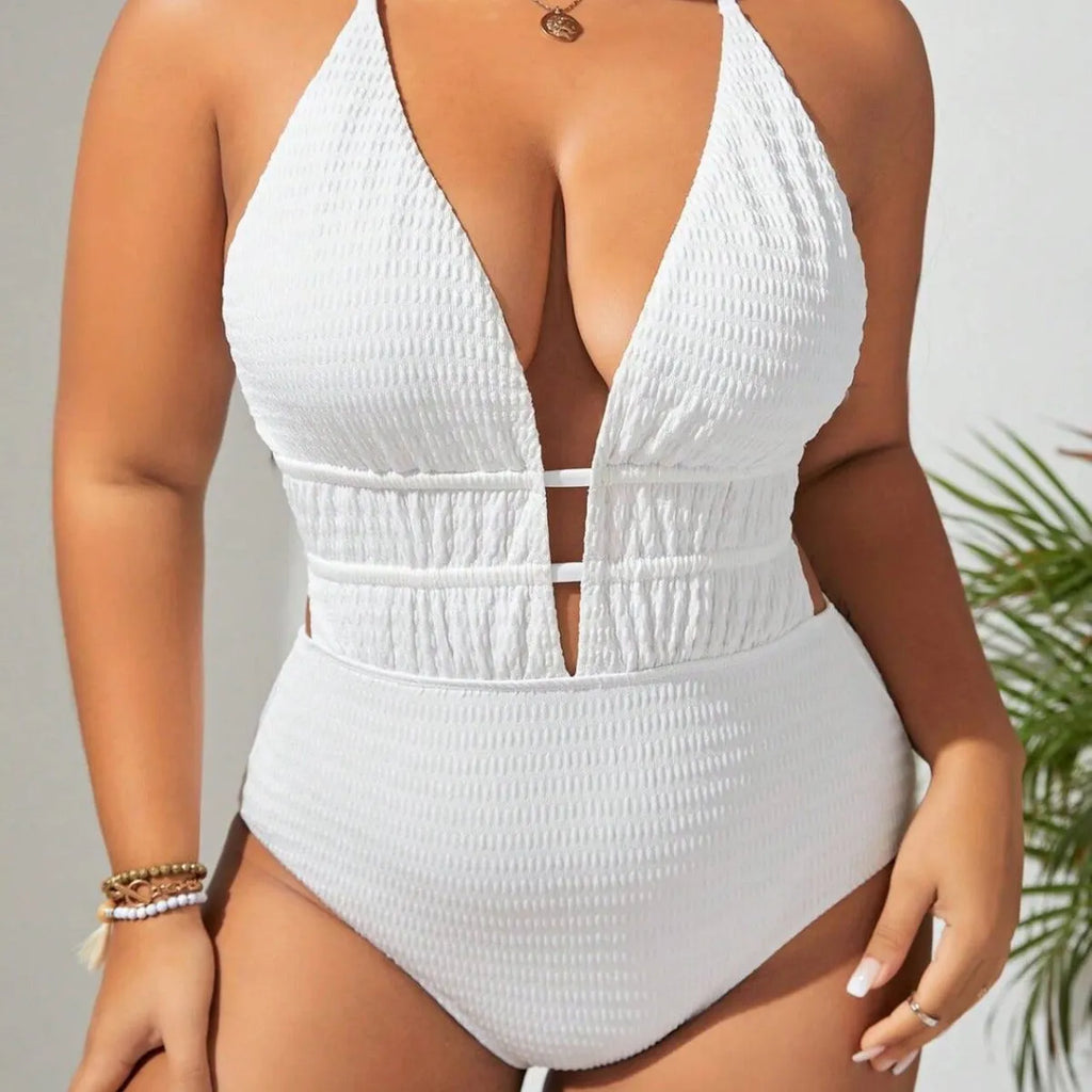Women's belly-covering solid colour one-piece swimsuit in camel, sleeveless, size 2XL, polyester fabric