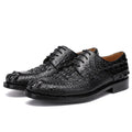 Handmade men's crocodile leather formal shoes with round toe, genuine leather sole, black colour, size 42