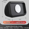Magnetic wireless charging phone holder stand with alarm clock in white, small size, on a wooden desktop