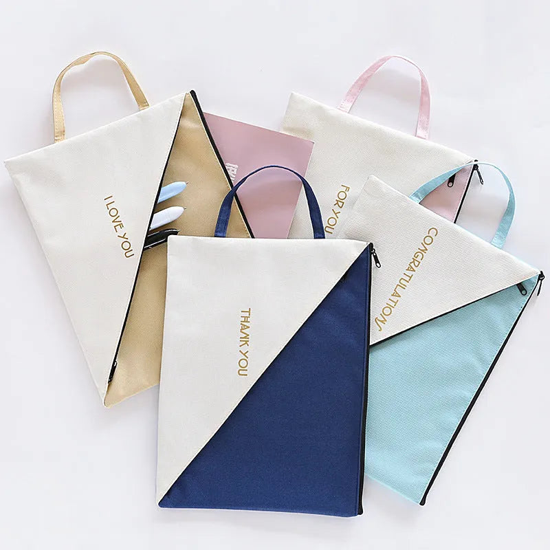 Blue double-layer zipper information bag made from Oxford cloth for student document organisation