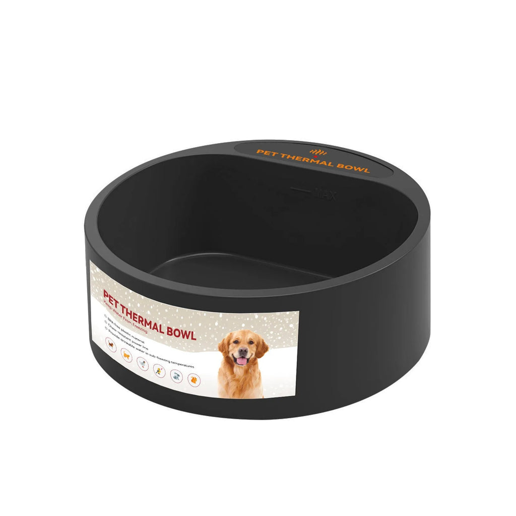 Black ABS plastic pet heating bowl for cats and dogs with constant temperature function