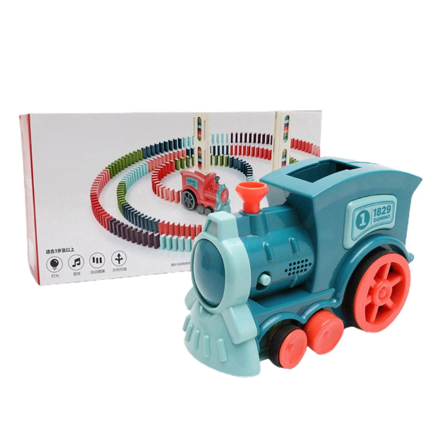 Automatic Domino Building Blocks Train Toy with colorful dominoes and motorized train mechanism