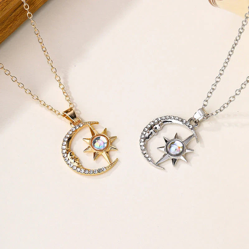 Elegant moon and star zircon necklace made of stainless steel with a comfortable, lightweight design