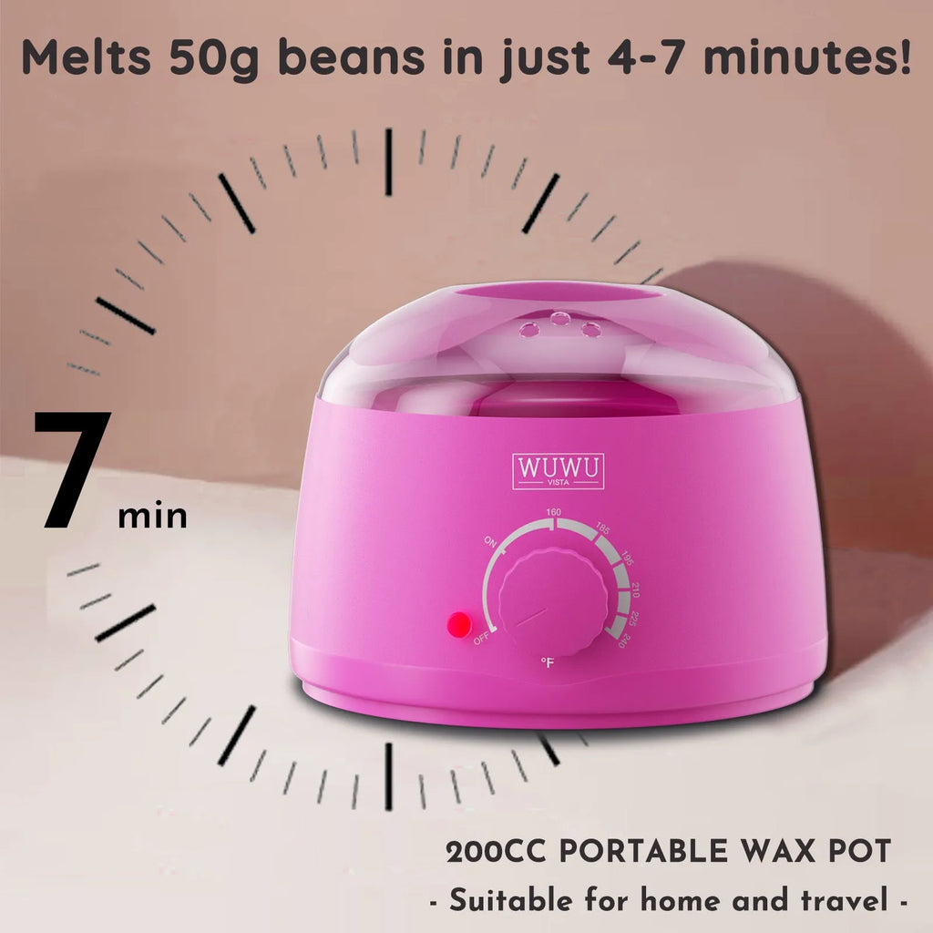 Professional 52-piece waxing kit with wax warmer, five types of hard wax beans, application tools, and post-care lotion.