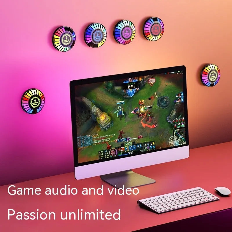 Black desktop magnetic RGB ambience light with 60cm square dimensions and magnetic suction base