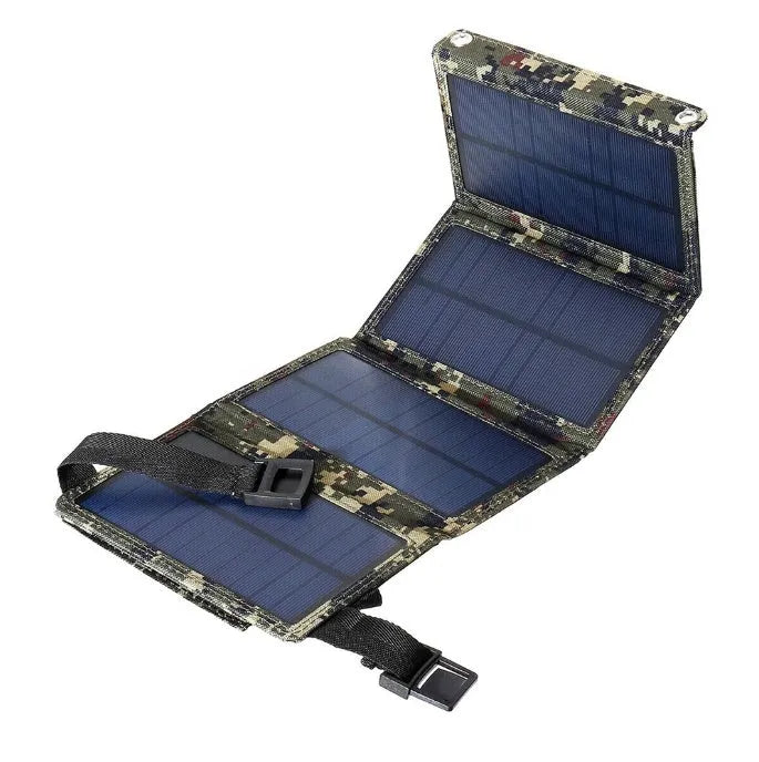 Foldable solar panel 10W portable charger in black colour, folded size 185x115x25mm