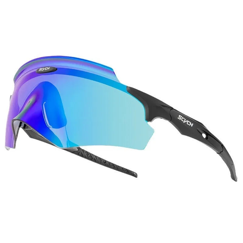 Frameless windproof sports goggles with a colourful integrated lens for cycling and running.