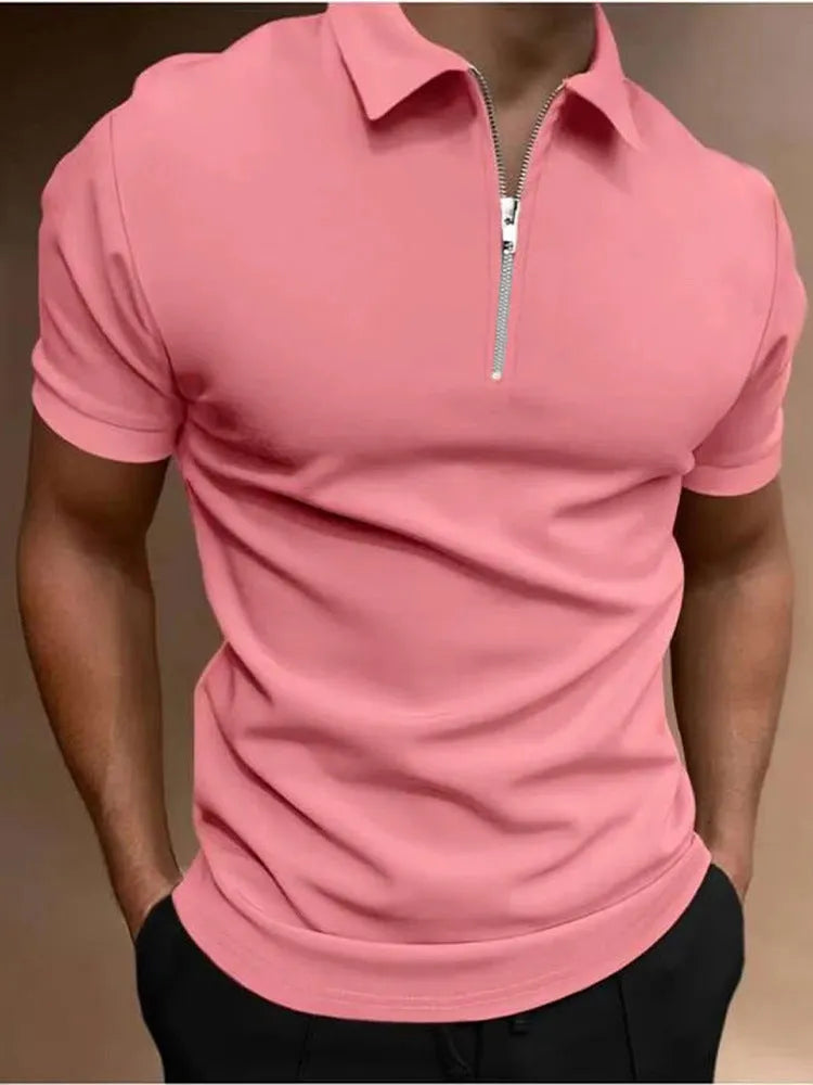 Men's casual short sleeve digital print polo shirt in polyester with long sleeves and loose fit
