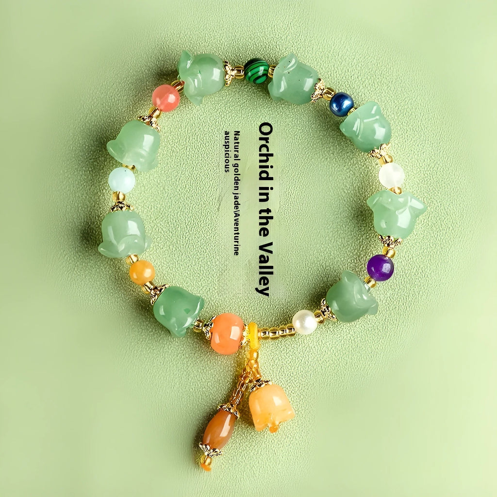 Natural Xinjiang jade bracelet with hand-carved orchid beads for women's wrists 14-18cm