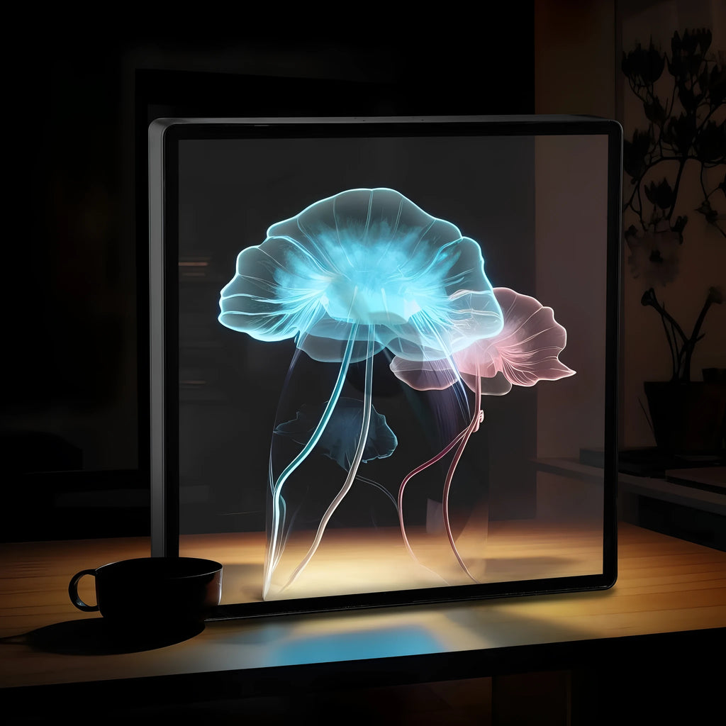 45cm naked eye 3D holographic fan screen projector with alloy and acrylic frame, mobile app and remote control
