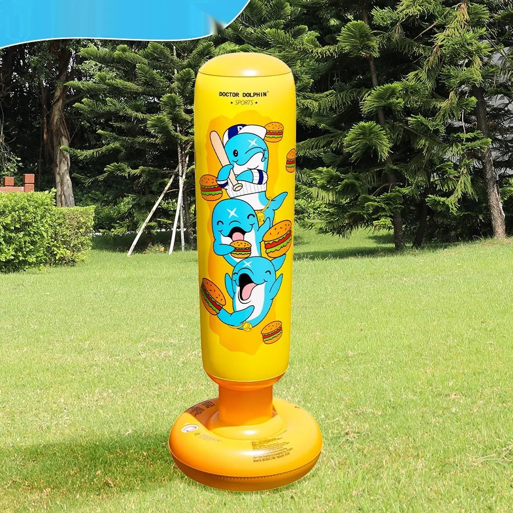 Yellow hamburger pattern inflatable boxing column standing upright at 120cm height for punching practice