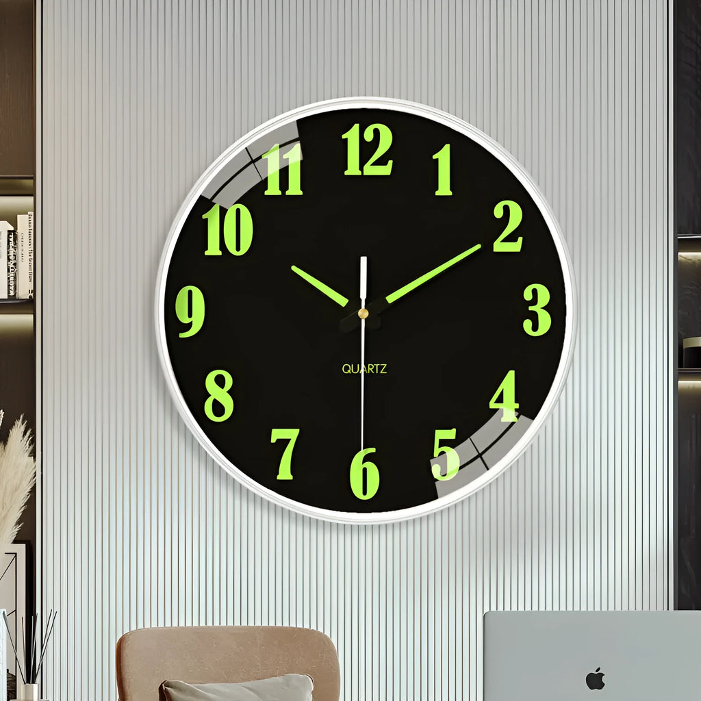 20cm diameter luminous modern wall clock with plastic construction in multiple colour options