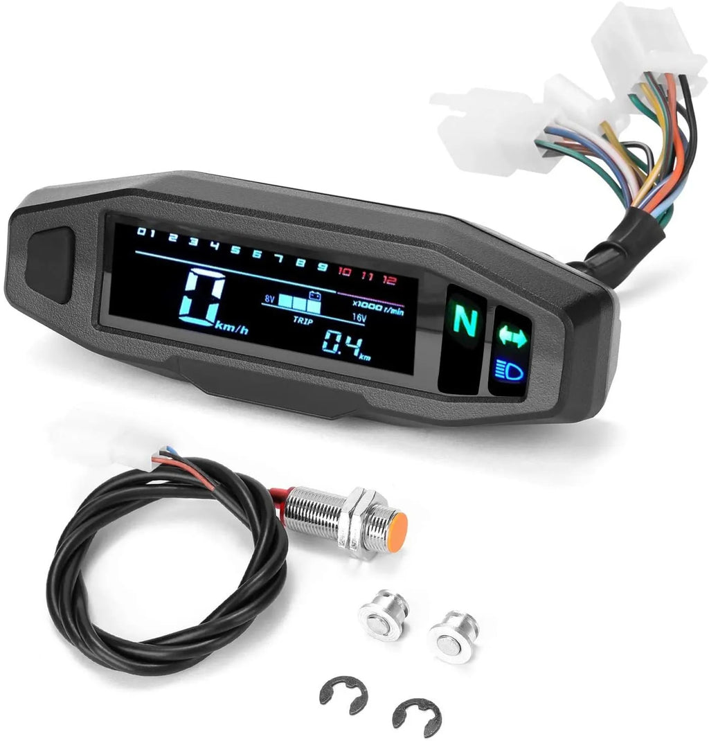 Black mini motorcycle LCD speedometer with oil gauge on a 103x25mm screen