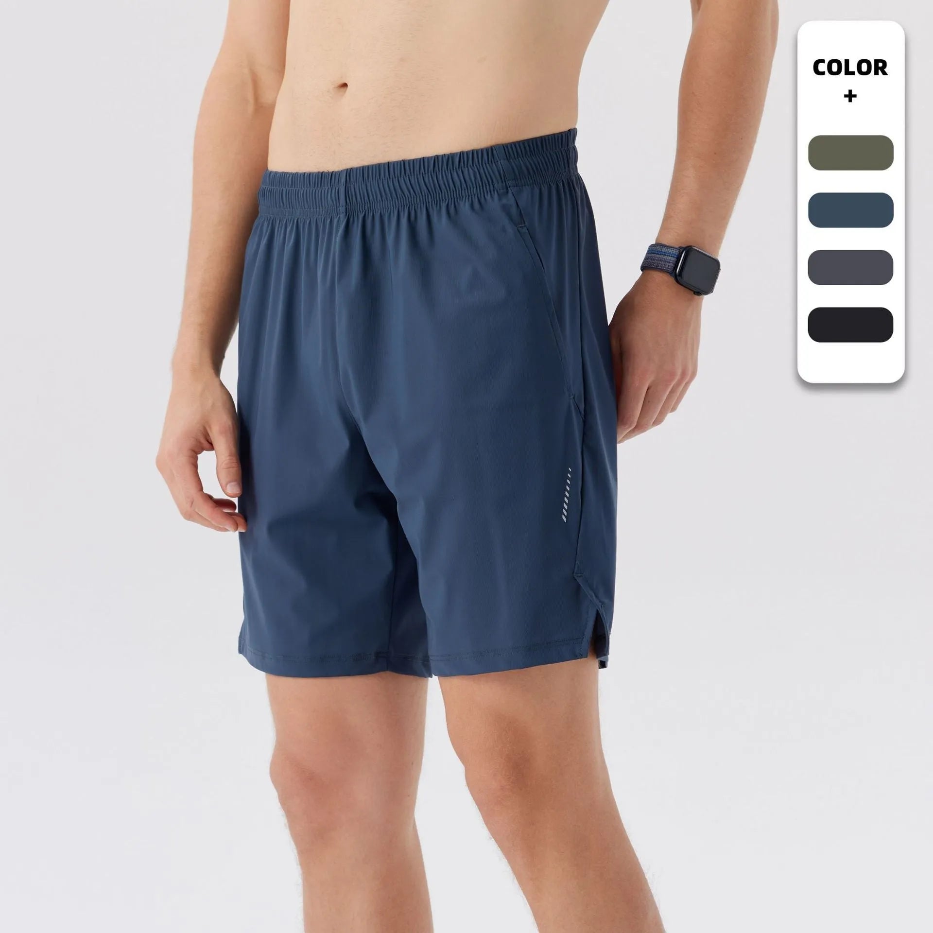 Men's ice silk nylon sports shorts in black, shown in a mid-waist, shorts-length style.