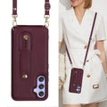 Samsung A54 5G leather phone case with lanyard in black hot pressing fit close up