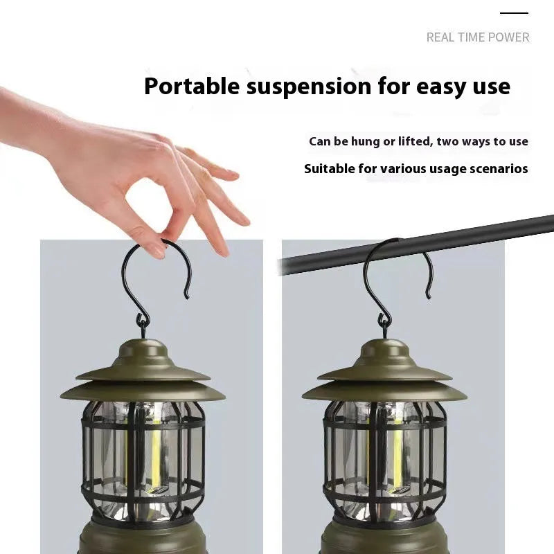 Portable camping lantern head lamp in dark green, black, or red with super bright light for outdoor use