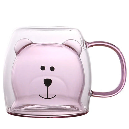 Creative Bear Double Coffee Milk Glass Cup for kids in four colours