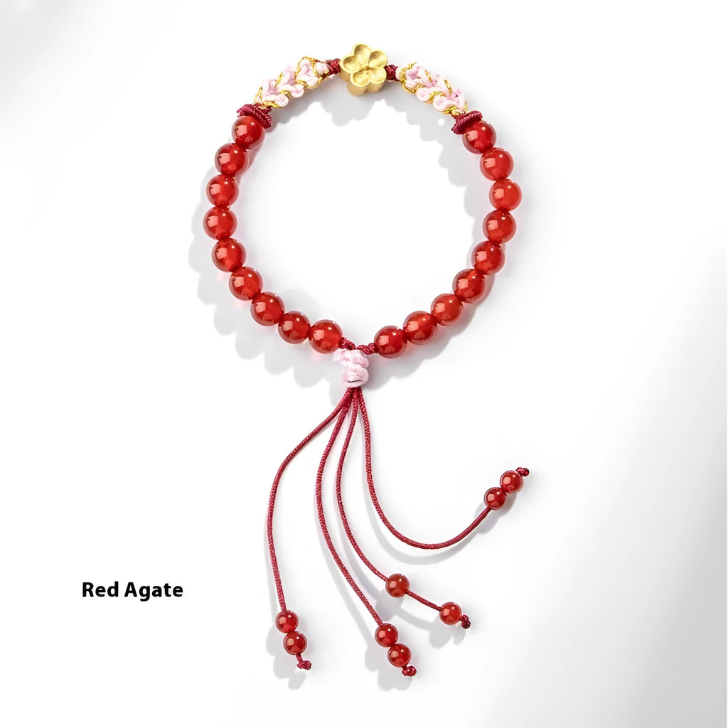 Hand-woven red rope bracelet with crystal diamond and peach blossom decoration in Chinese style
