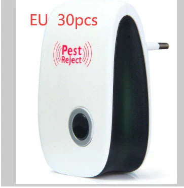 Electronic ultrasonic pest repeller for home use, measuring 90x56x50mm