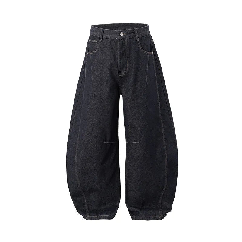 Men's wide leg denim trousers in original cow colour with mid waist and relaxed fit
